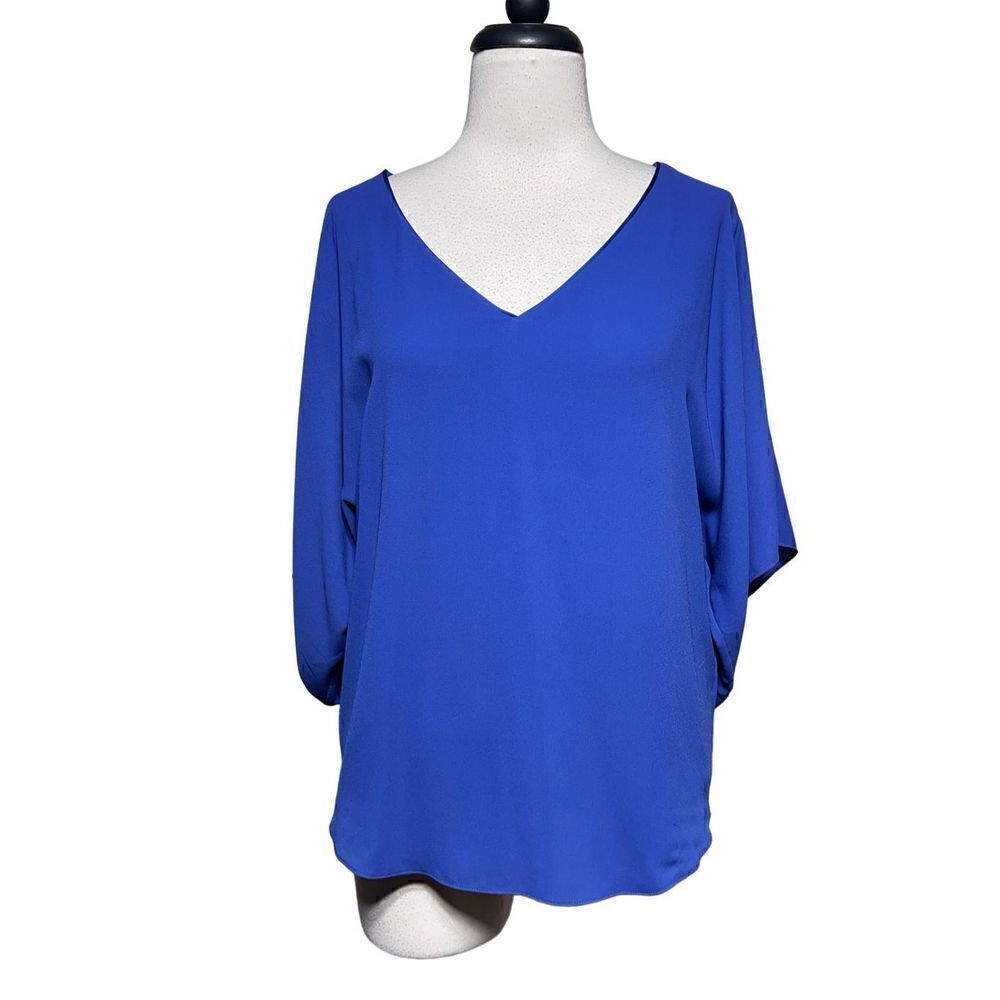 White House Black Market Blue Short Sleeve Kimono Blouse Size XS